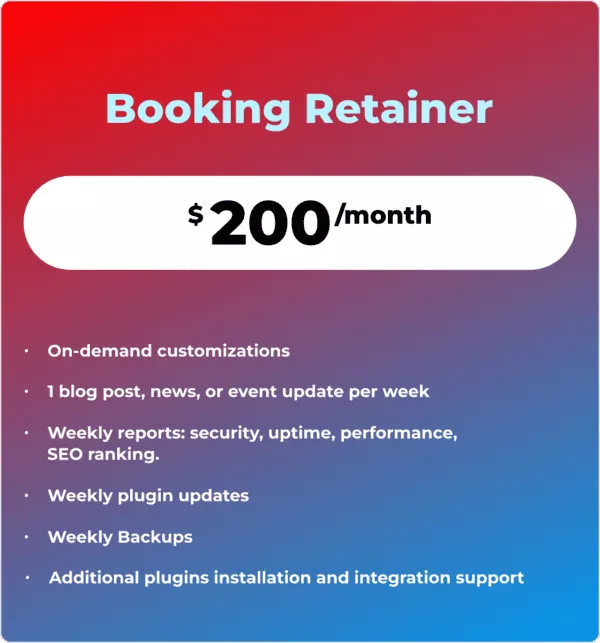 Booking Websites, retainer services offered by Cyberways.online